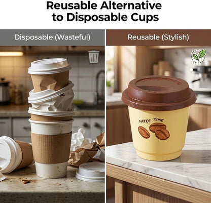 Ceramic Travel Coffee Cup with Lid, Reusable Coffee Mug for Desk，White | Ceramic Travel Coffee Cup with Silicone Lid, Lightweight Reusable To Go Coffee Cup for Office, Home, Picnic and Daily Use