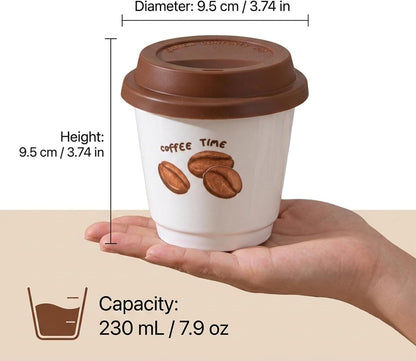 Ceramic Travel Coffee Cup with Lid, Reusable Coffee Mug for Desk，White | Ceramic Travel Coffee Cup with Silicone Lid, Lightweight Reusable To Go Coffee Cup for Office, Home, Picnic and Daily Use