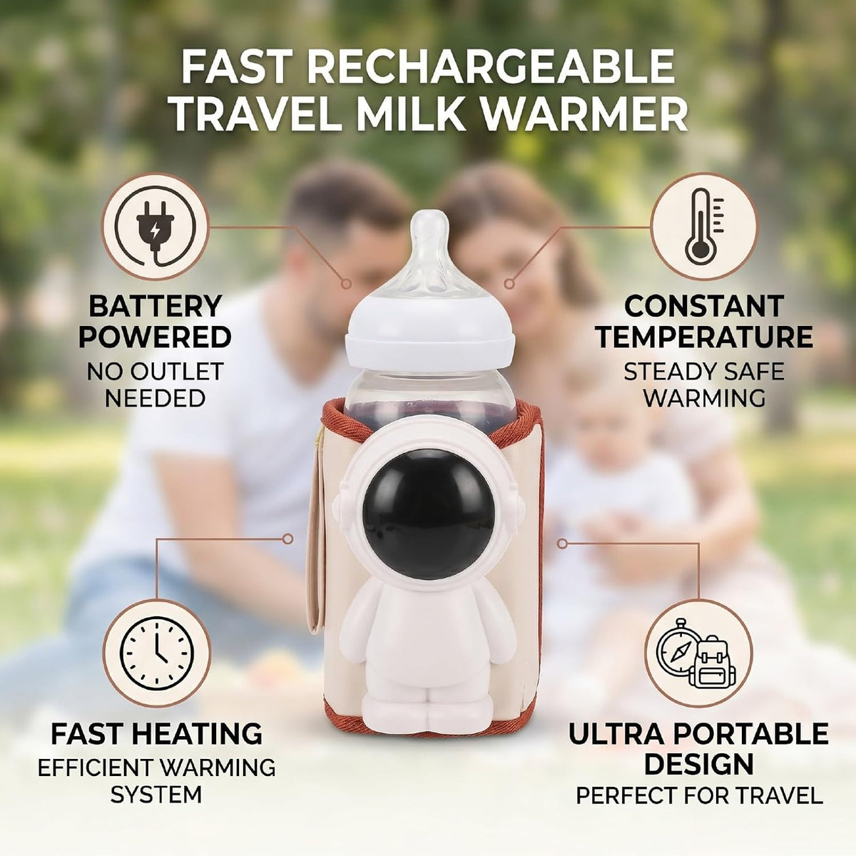 Portable Baby Bottle Warmer for Travel, PU Leather Fast Heating Constant Temperature Rechargeable USB Milk Warmer for Outdoor Travel Car