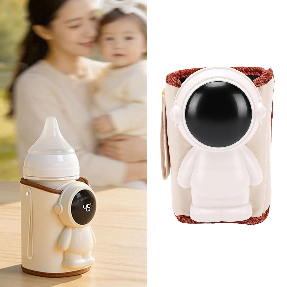 Portable Baby Bottle Warmer for Travel, PU Leather Fast Heating Constant Temperature Rechargeable USB Milk Warmer for Outdoor Travel Car