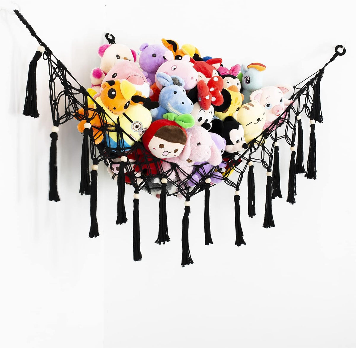 Large Stuffed Animal Net Toy Hammock with Tassel-Corner Hanging Net for Plush Toy Holder Boho Macrame Toy Display,Toy Storage Organizer for Kids Room, Nursery, Bedroom