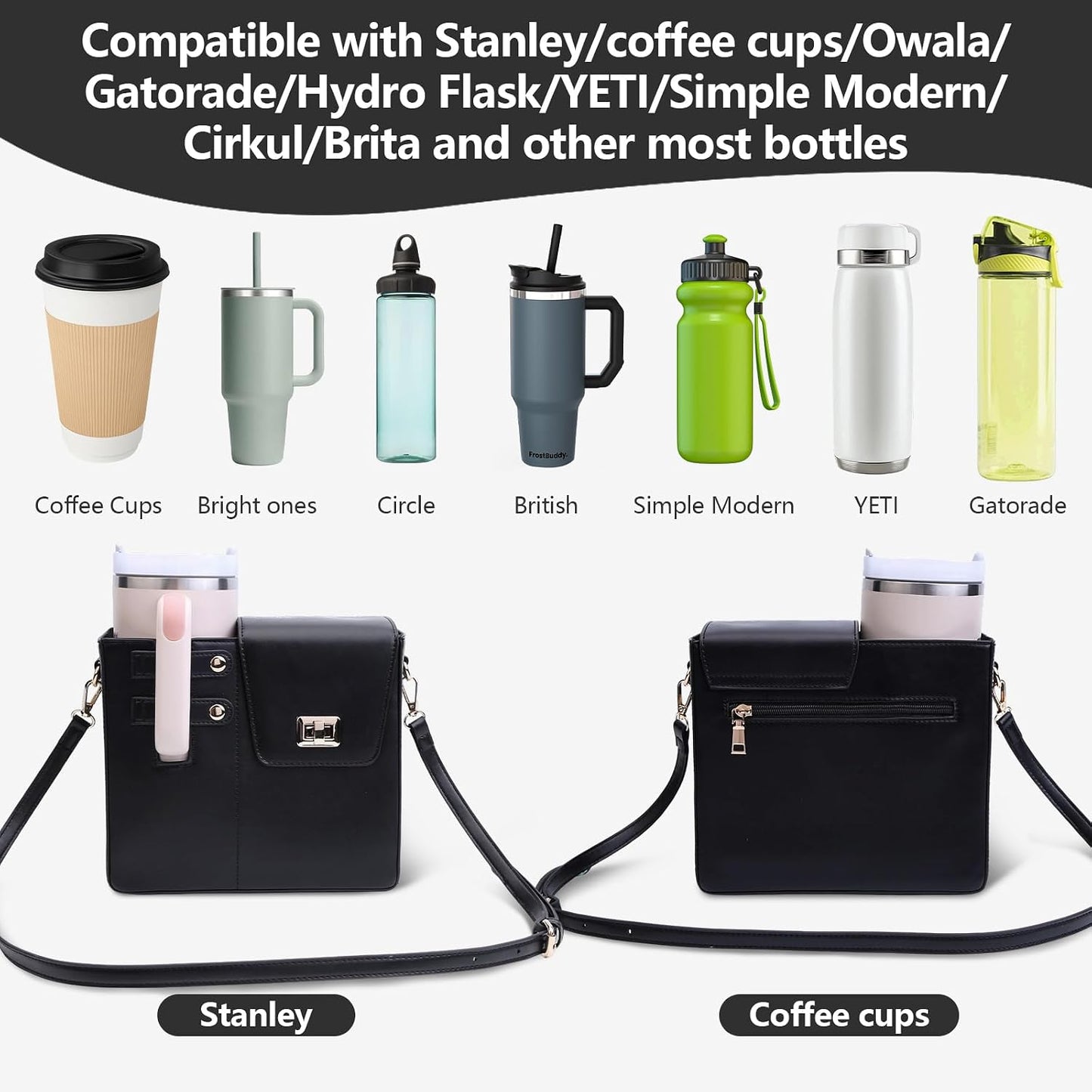 Stanley Cup Purse Crossbody Bag for 40oz Tumbler with Handle, Water Bottle Purse Pocket Adjustable Strap