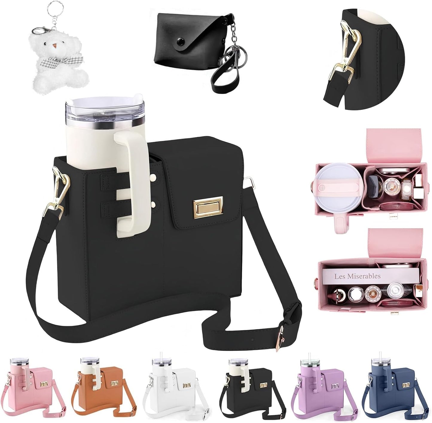 Stanley Cup Purse Crossbody Bag for 40oz Tumbler with Handle, Water Bottle Purse Pocket Adjustable Strap