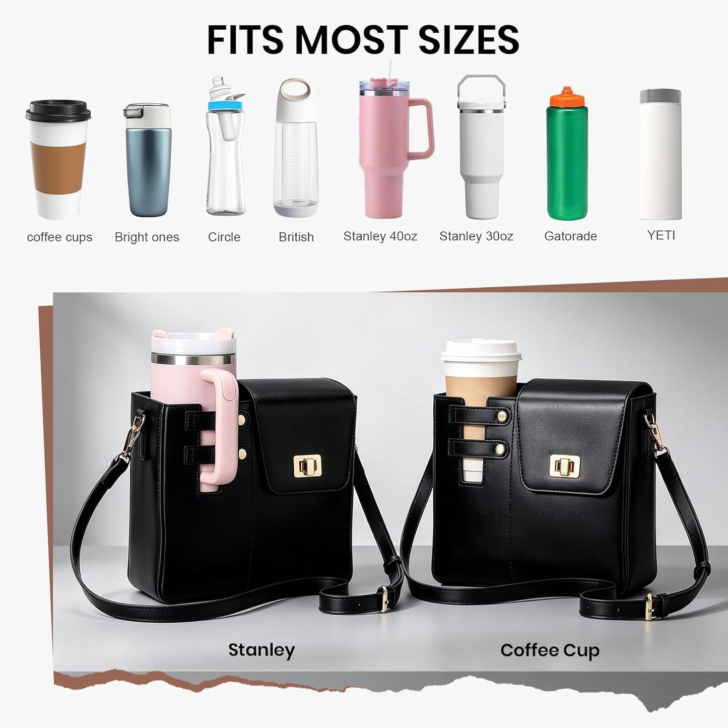 Stanley Cup Purse Crossbody Bag for 40oz Tumbler with Handle, Water Bottle Purse Pocket Adjustable Strap