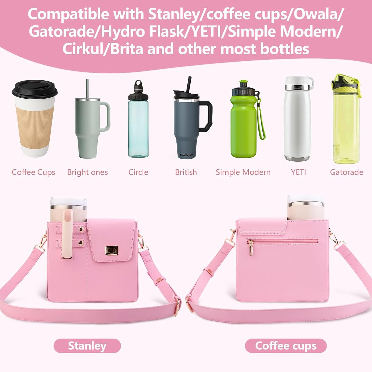 Stanley Cup Purse Crossbody Bag for 40oz Tumbler with Handle, Water Bottle Purse Pocket Adjustable Strap
