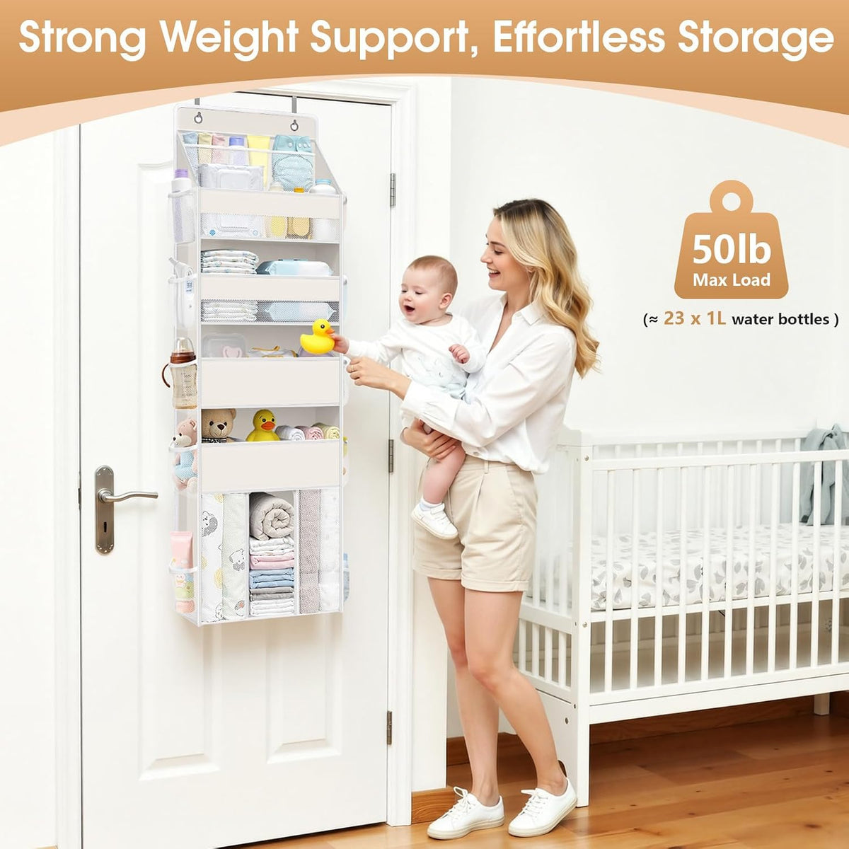 5-Tier Over the Door Organizer for Nursery Hanging, Gray