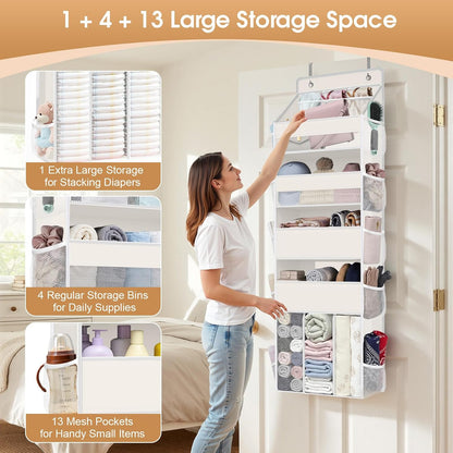 5-Tier Over the Door Organizer for Nursery Hanging, Gray
