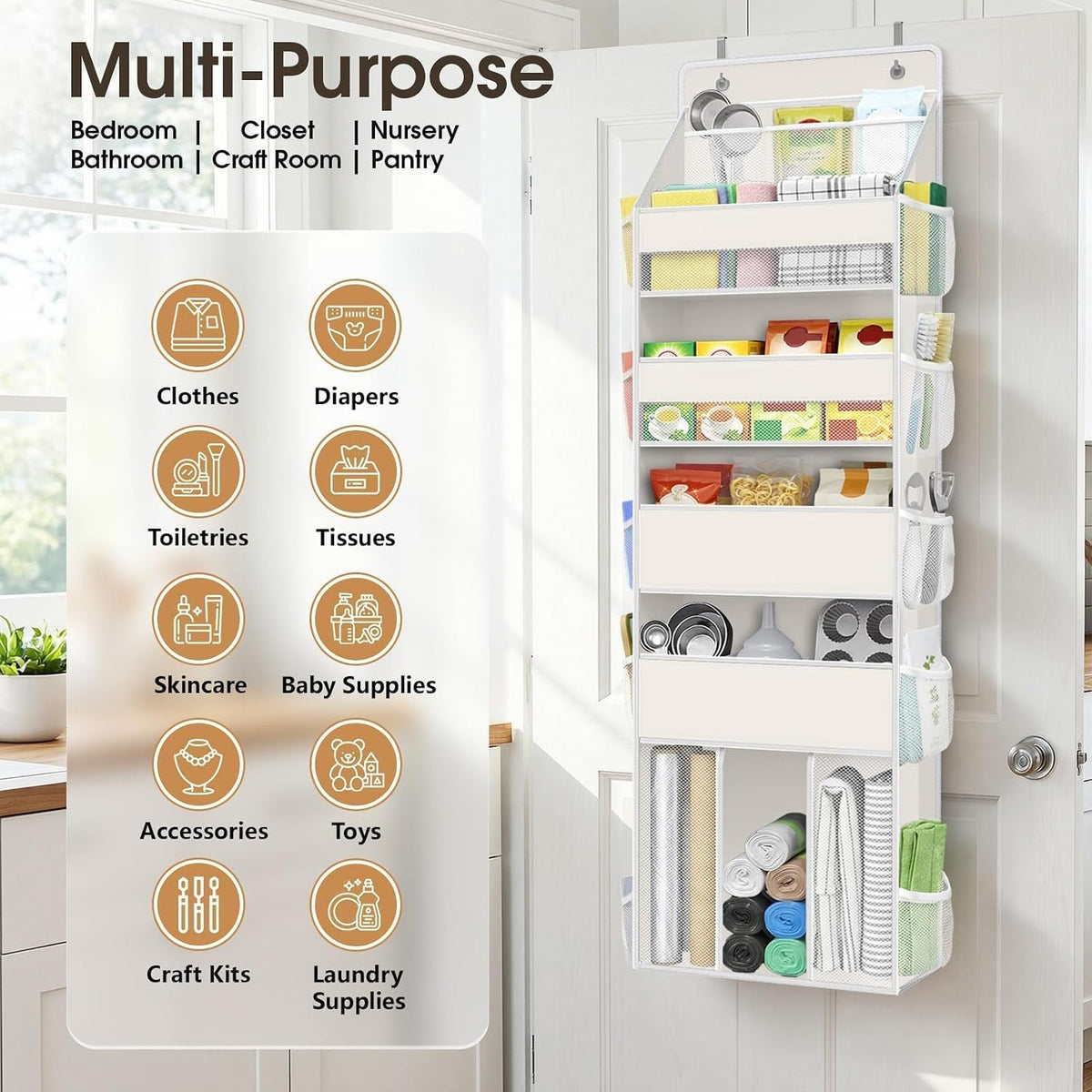 5-Tier Over the Door Organizer for Nursery Hanging, Gray