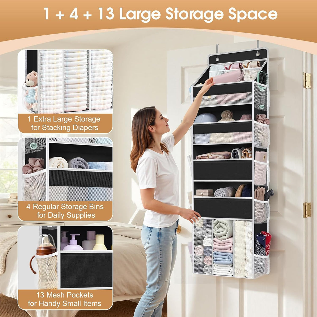 5-Tier Over the Door Organizer for Nursery Hanging, Gray