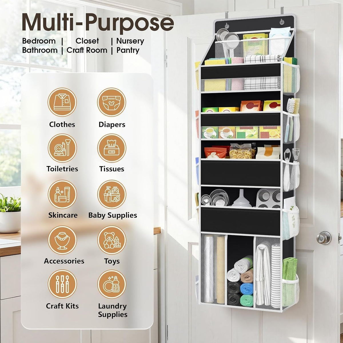5-Tier Over the Door Organizer for Nursery Hanging, Gray
