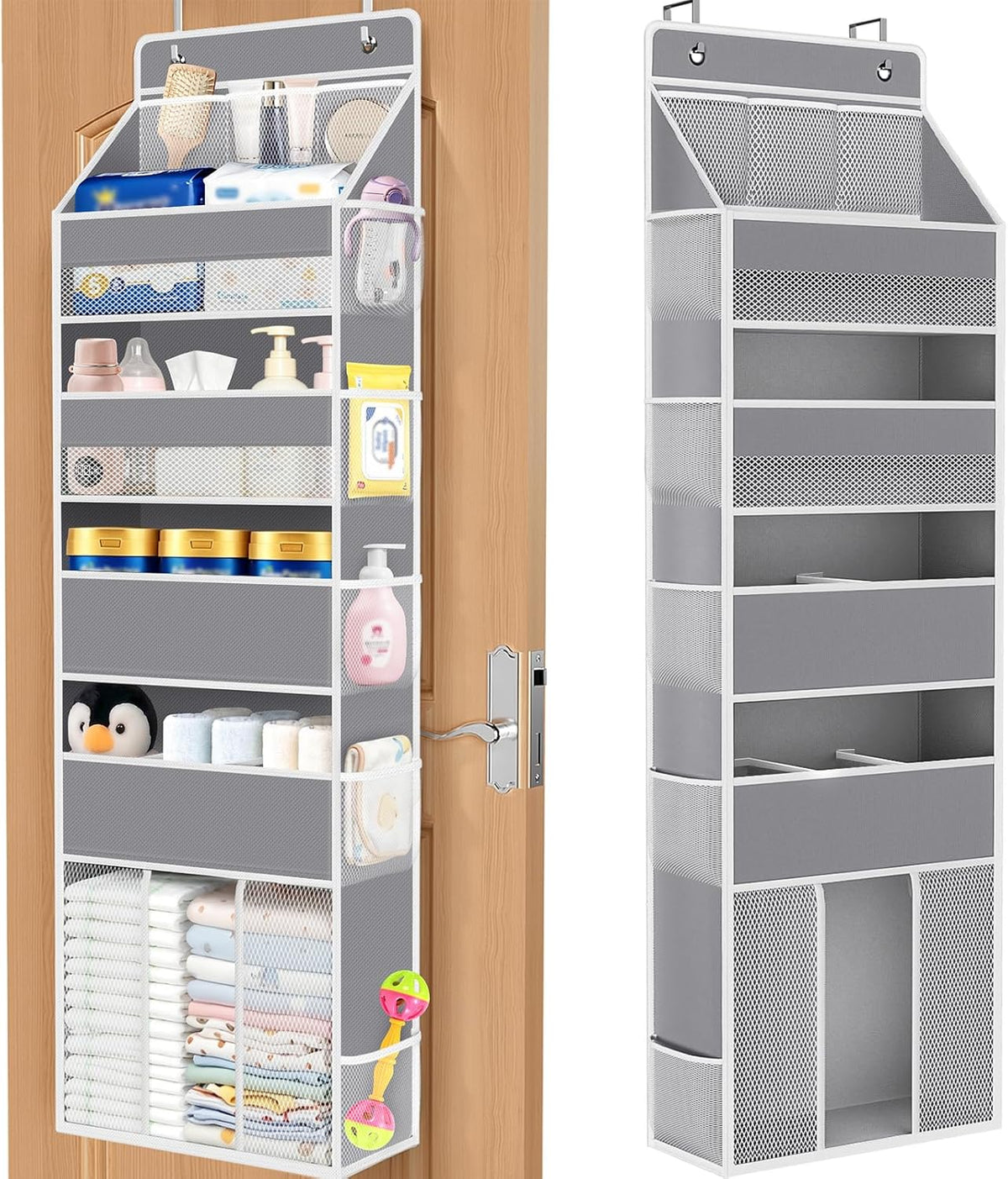 5-Tier Over the Door Organizer for Nursery Hanging, Gray
