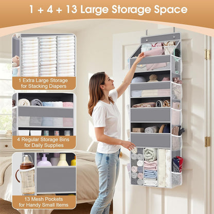 5-Tier Over the Door Organizer for Nursery Hanging, Gray