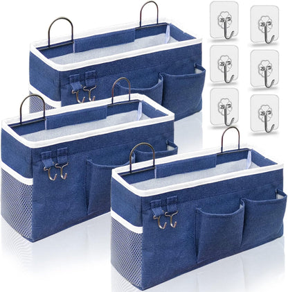 Large Wall Hanging Organizer Bag, Linen Fabric Door Hanging Storage Baskets with Pockets, Waterproof Bin for Kitchen, Bedroom, Office, RV Camper (Blue)