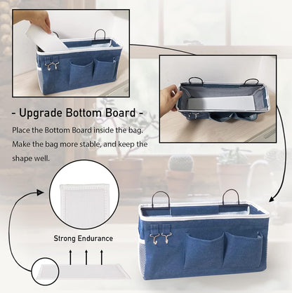 Large Wall Hanging Organizer Bag, Linen Fabric Door Hanging Storage Baskets with Pockets, Waterproof Bin for Kitchen, Bedroom, Office, RV Camper (Blue)