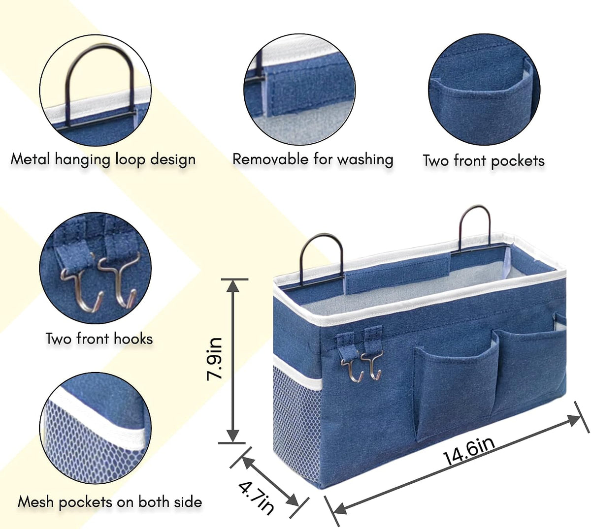 Large Wall Hanging Organizer Bag, Linen Fabric Door Hanging Storage Baskets with Pockets, Waterproof Bin for Kitchen, Bedroom, Office, RV Camper (Blue)