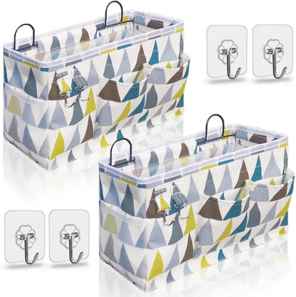 Large Wall Hanging Organizer Bag, Linen Fabric Door Hanging Storage Baskets with Pockets, Waterproof Bin for Kitchen, Bedroom, Office, RV Camper (Blue)
