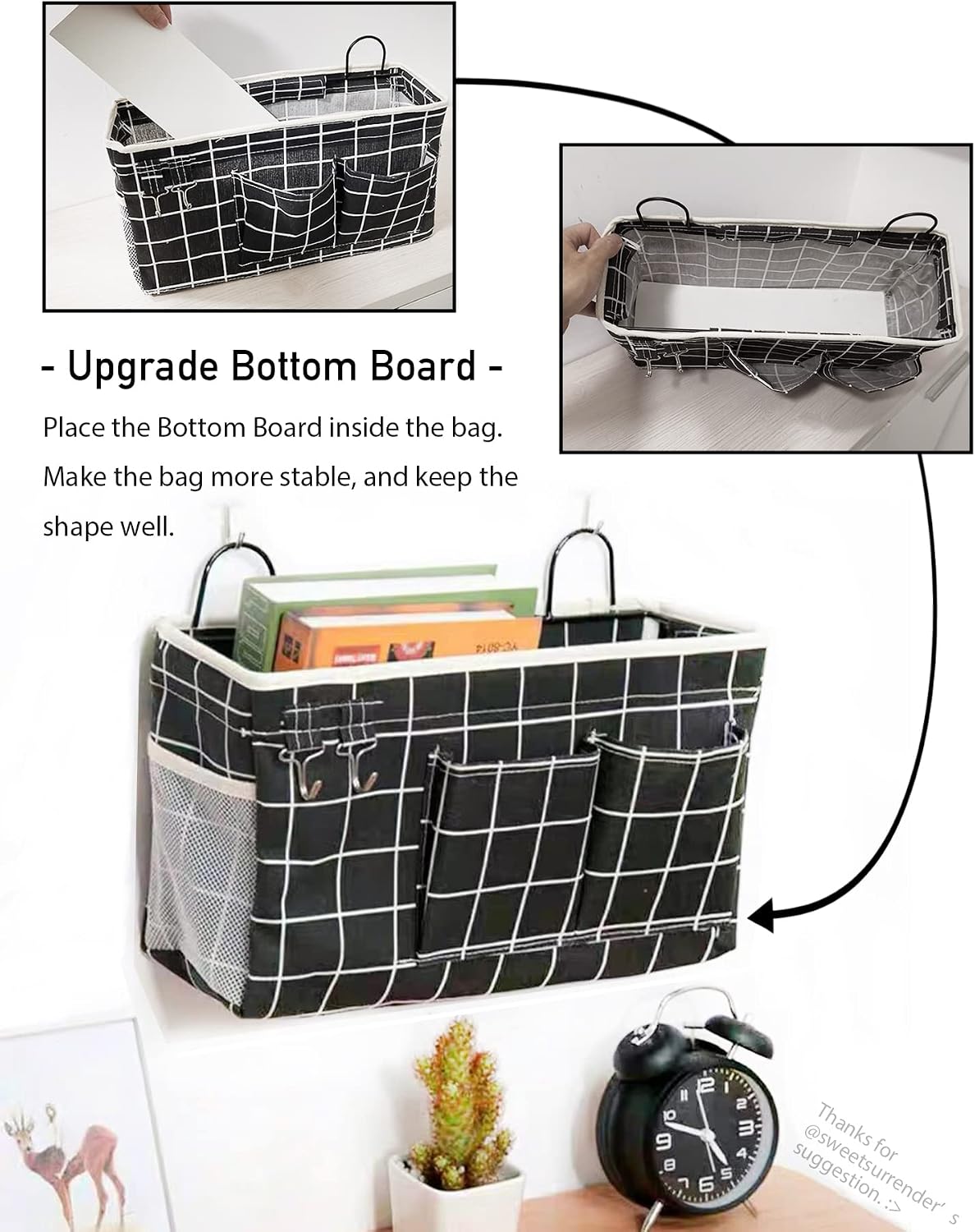 Large Wall Hanging Organizer Bag, Linen Fabric Door Hanging Storage Baskets with Pockets, Waterproof Bin for Kitchen, Bedroom, Office, RV Camper (Blue)