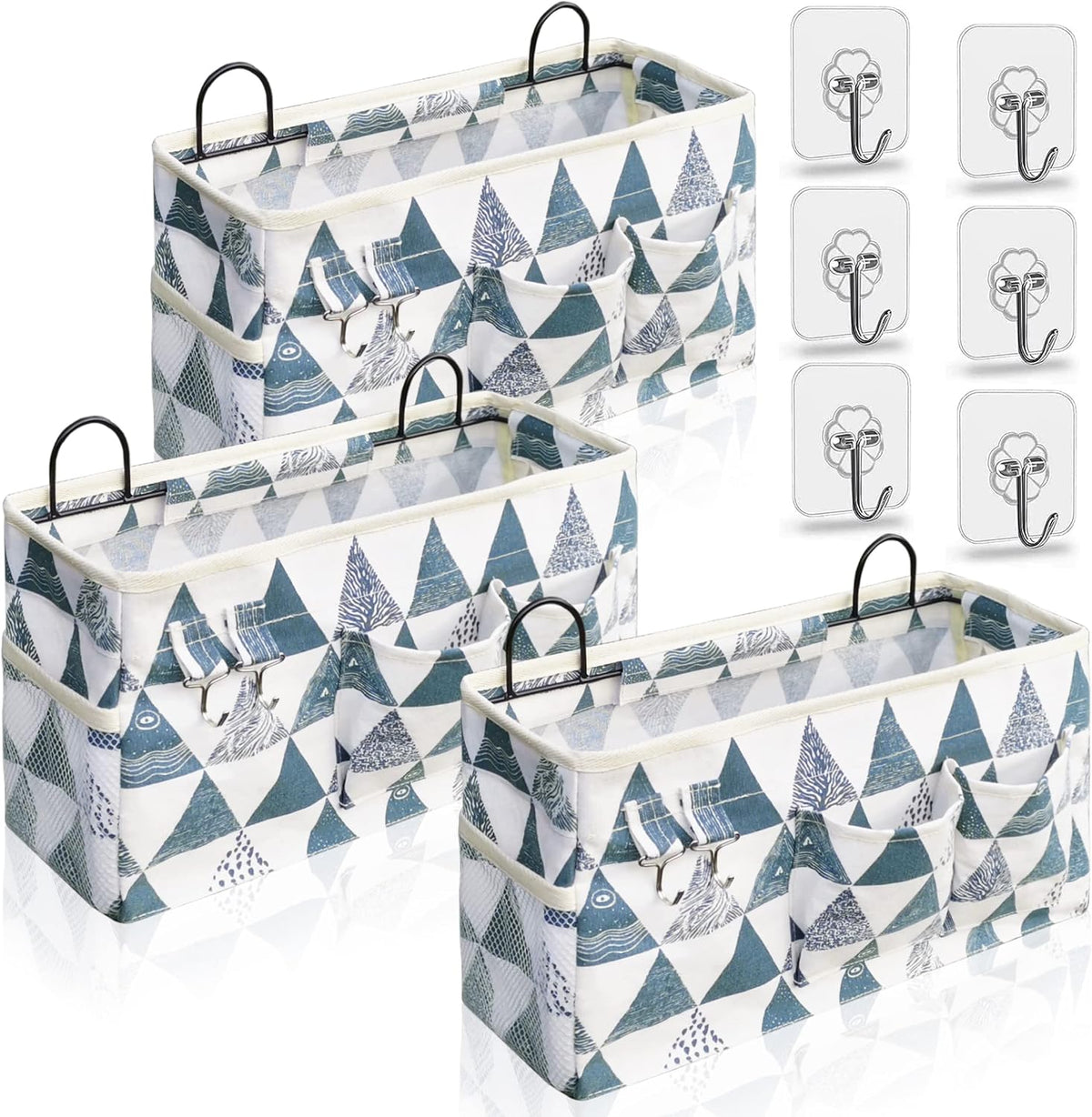 Large Wall Hanging Organizer Bag, Linen Fabric Door Hanging Storage Baskets with Pockets, Waterproof Bin for Kitchen, Bedroom, Office, RV Camper (Blue)