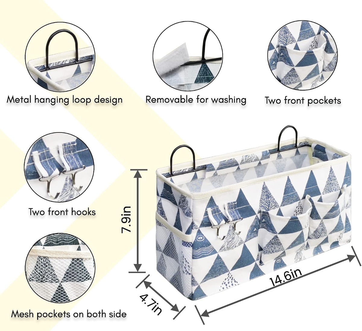 Large Wall Hanging Organizer Bag, Linen Fabric Door Hanging Storage Baskets with Pockets, Waterproof Bin for Kitchen, Bedroom, Office, RV Camper (Blue)