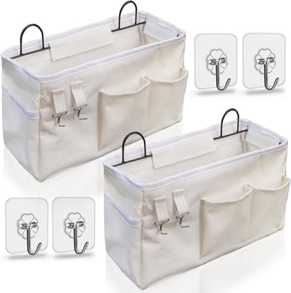 Large Wall Hanging Organizer Bag, Linen Fabric Door Hanging Storage Baskets with Pockets, Waterproof Bin for Kitchen, Bedroom, Office, RV Camper (Blue)