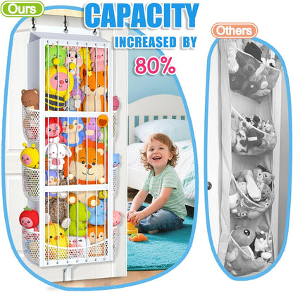Large Capacity Over the Door Stuffed Animal Storage – Patent Elastic Rope Design Easy Store Plush Toy Stuff Animal Organizer Suitable for Kids Room Toy Holder Bedroom Hanging Stuffie Storage