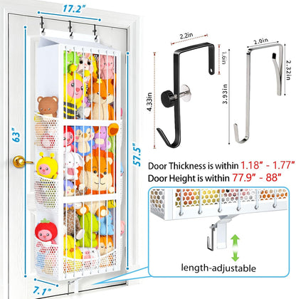 Large Capacity Over the Door Stuffed Animal Storage – Patent Elastic Rope Design Easy Store Plush Toy Stuff Animal Organizer Suitable for Kids Room Toy Holder Bedroom Hanging Stuffie Storage