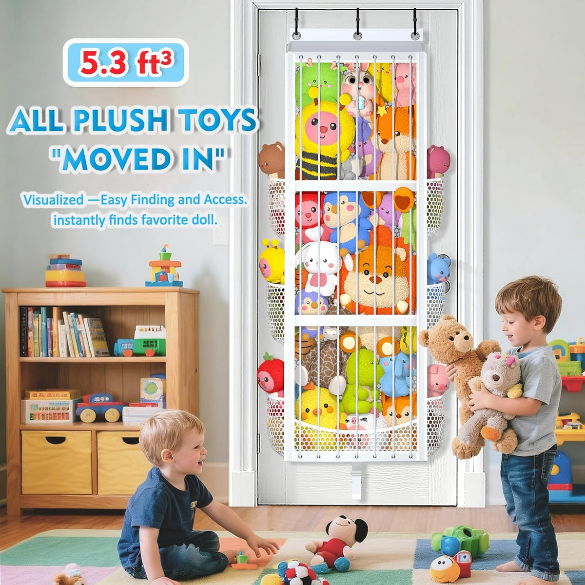 Large Capacity Over the Door Stuffed Animal Storage – Patent Elastic Rope Design Easy Store Plush Toy Stuff Animal Organizer Suitable for Kids Room Toy Holder Bedroom Hanging Stuffie Storage