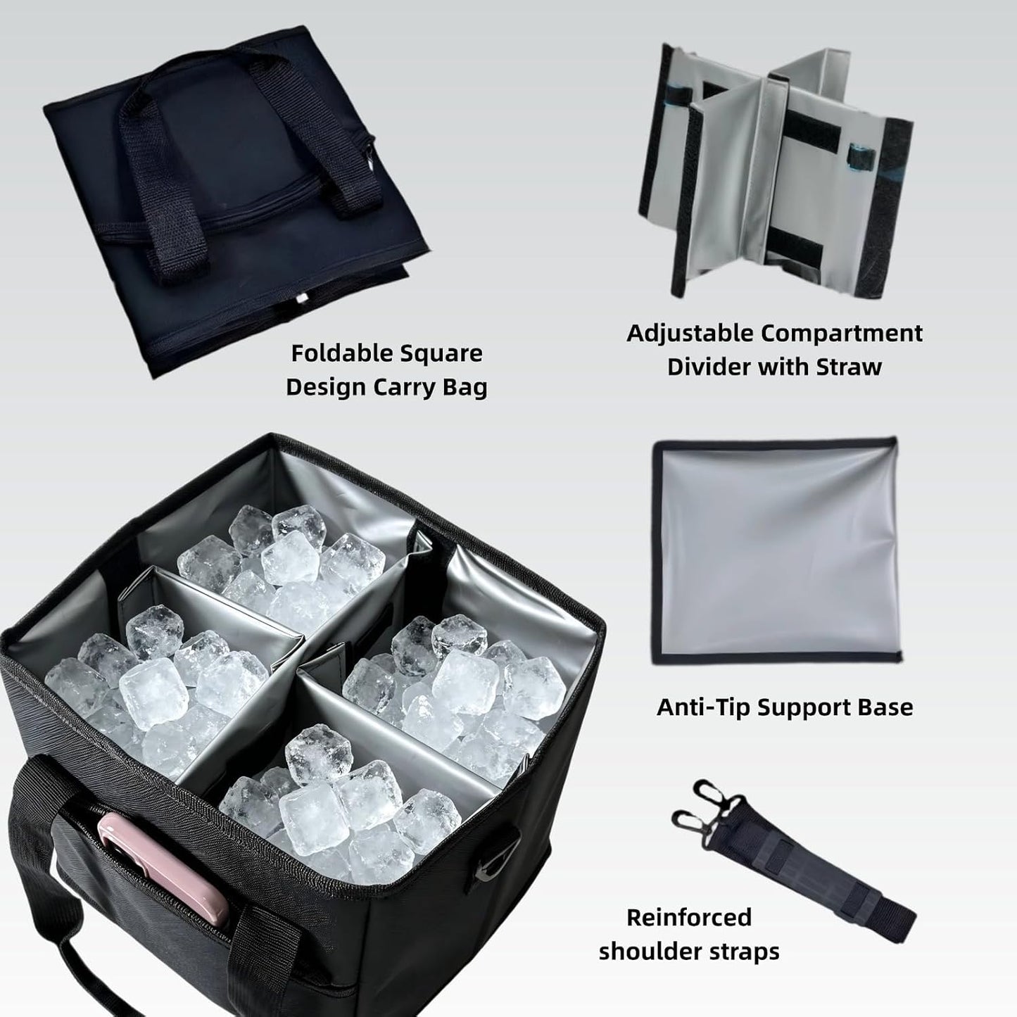 4 Cup Drink Carrier with Insulated Design - Collapsible Beverage Caddy with Adjustable Dividers & Shoulder Strap - Reusable Coffee Holder Tote Bag for Delivery, Travel & Car - No-Spill Drink Holder