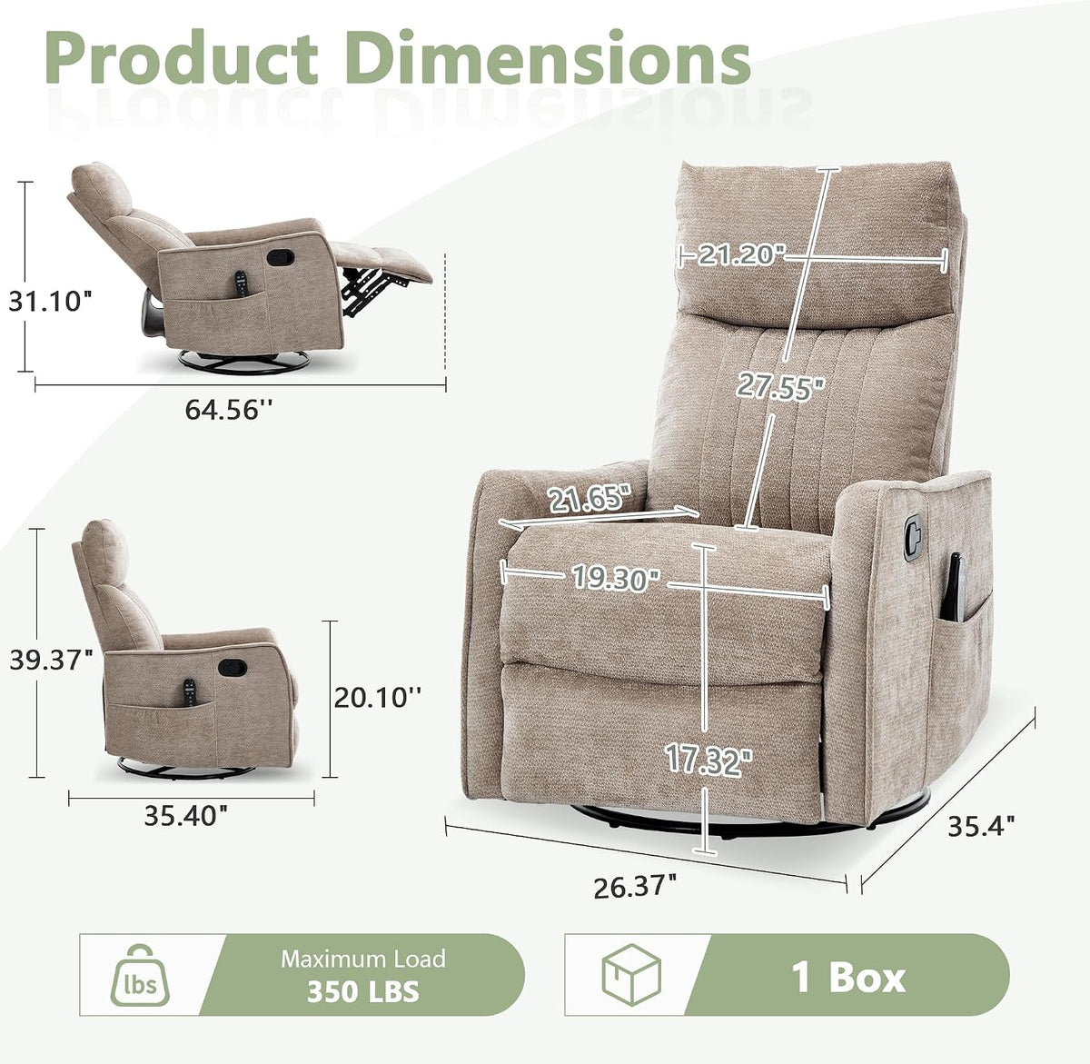 Small Swivel Rocker Recliner Glider Chair for Nursery Living Room