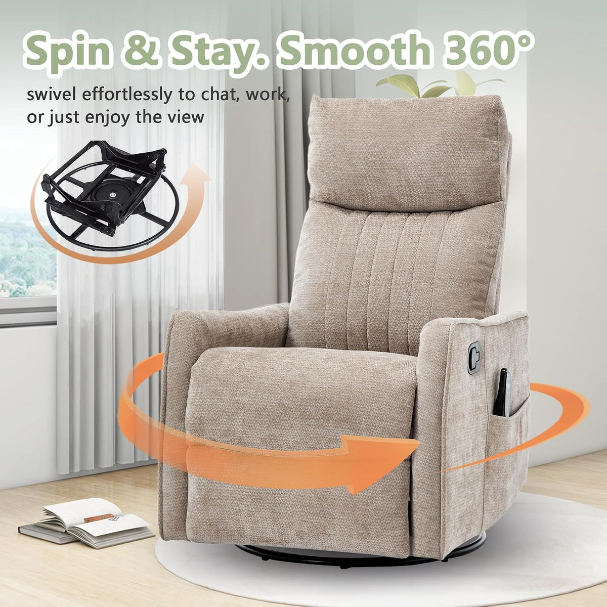Small Swivel Rocker Recliner Glider Chair for Nursery Living Room