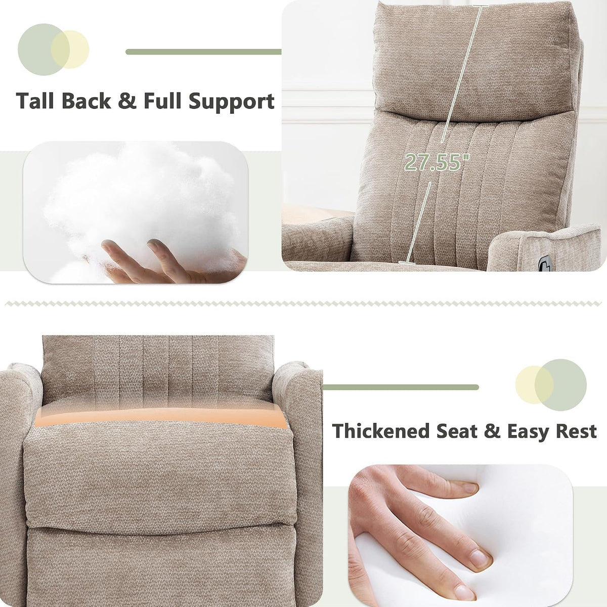 Small Swivel Rocker Recliner Glider Chair for Nursery Living Room