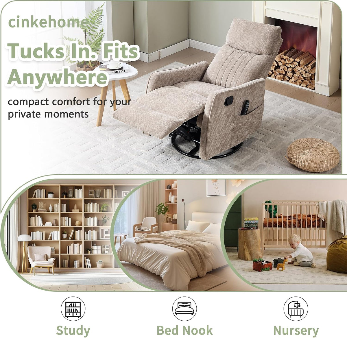 Small Swivel Rocker Recliner Glider Chair for Nursery Living Room