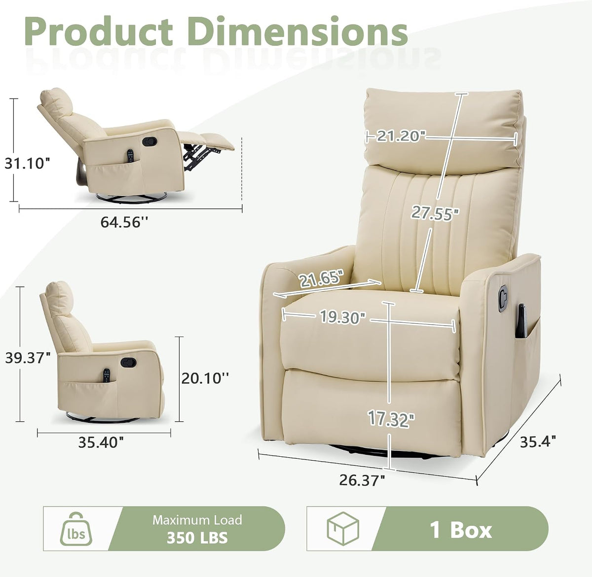 Small Swivel Rocker Recliner Glider Chair for Nursery Living Room