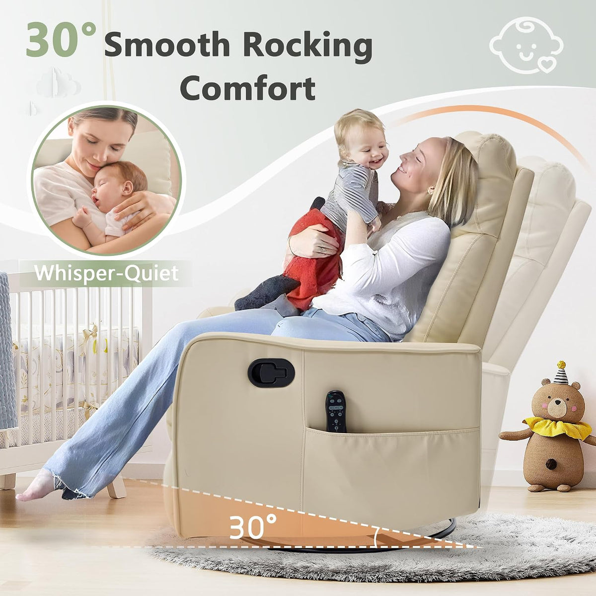 Small Swivel Rocker Recliner Glider Chair for Nursery Living Room