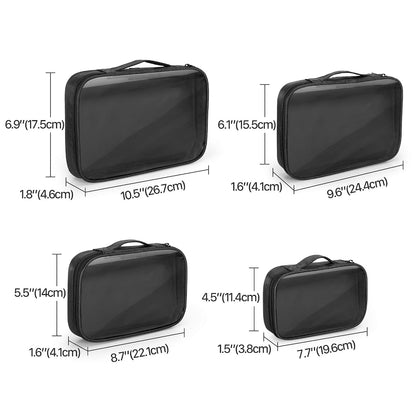 4pcs Clear Toiletry Bag Packing Cubes, Black