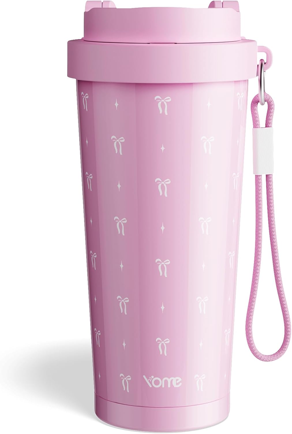 YOME 17oz Elegant Purple Bow Ceramic Lined Insulated Coffee Mug with Infuser for Women| One-handed Pop Open Lid | Stainless Steel |Keep Drinks Cold and Hot| 100% Leak Proof