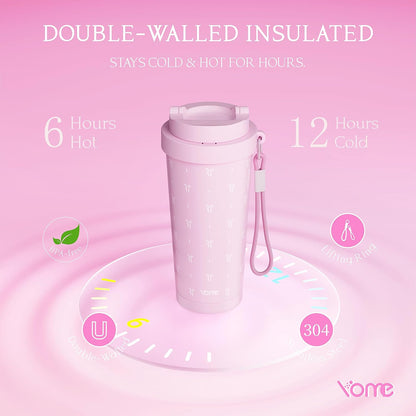 YOME 17oz Elegant Purple Bow Ceramic Lined Insulated Coffee Mug with Infuser for Women| One-handed Pop Open Lid | Stainless Steel |Keep Drinks Cold and Hot| 100% Leak Proof