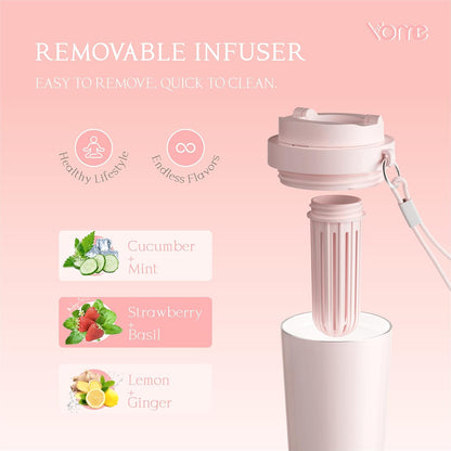 YOME 17oz Elegant Purple Bow Ceramic Lined Insulated Coffee Mug with Infuser for Women| One-handed Pop Open Lid | Stainless Steel |Keep Drinks Cold and Hot| 100% Leak Proof