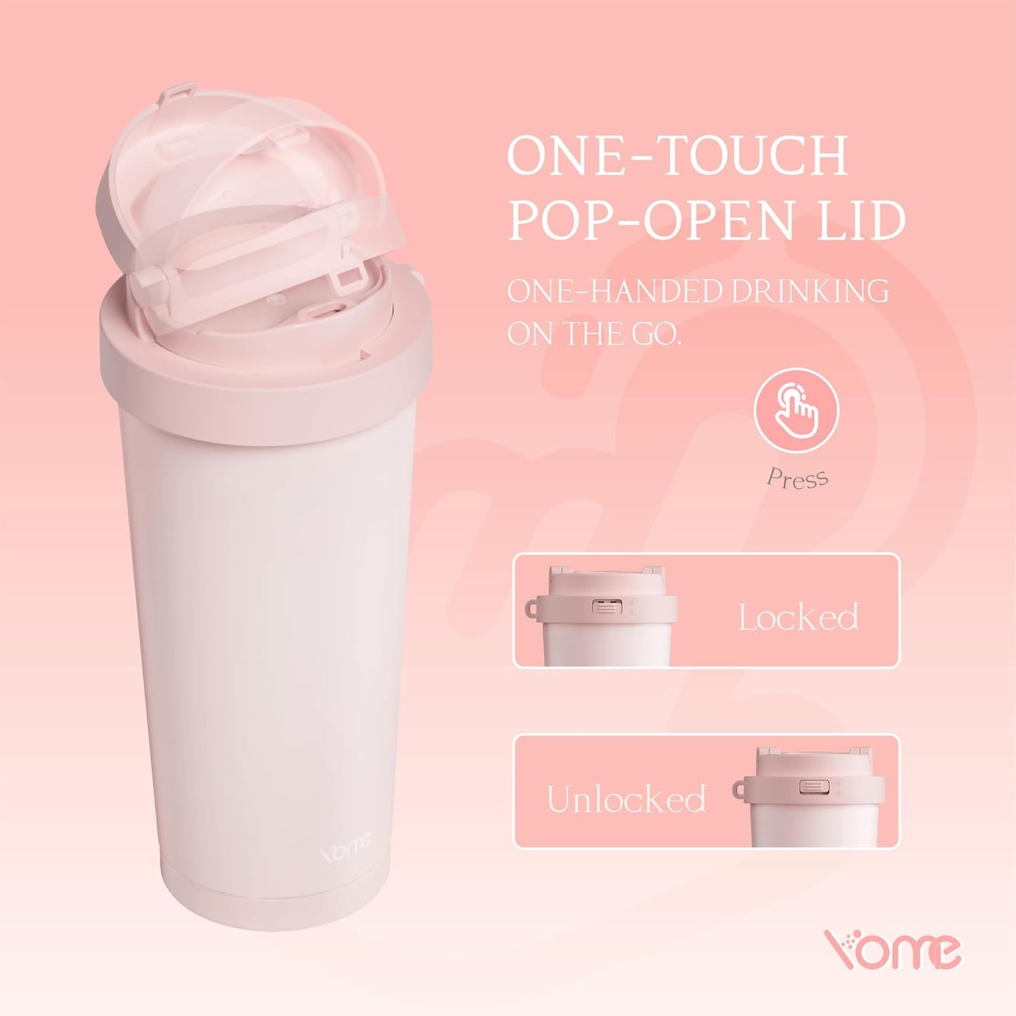 YOME 17oz Elegant Purple Bow Ceramic Lined Insulated Coffee Mug with Infuser for Women| One-handed Pop Open Lid | Stainless Steel |Keep Drinks Cold and Hot| 100% Leak Proof