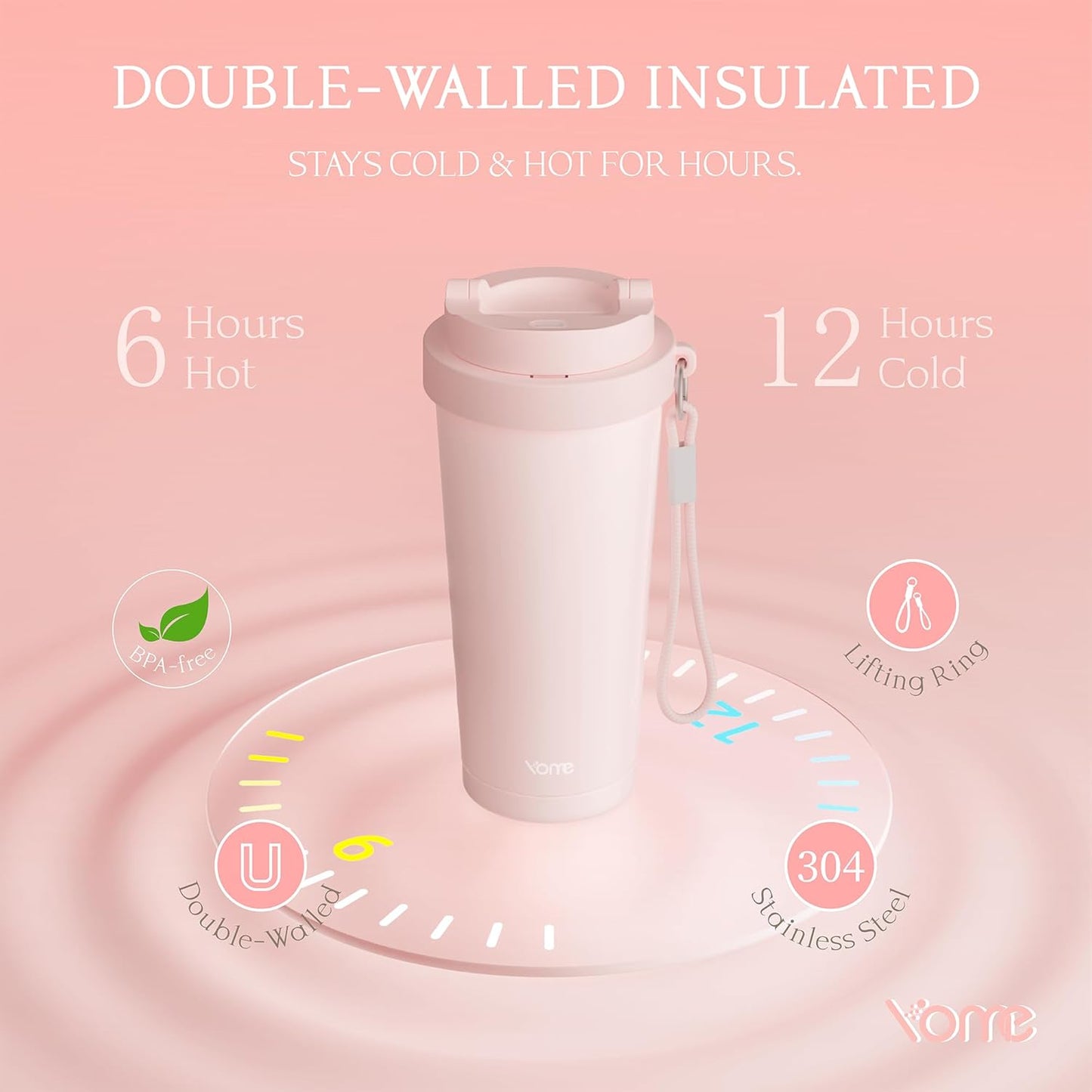 YOME 17oz Elegant Purple Bow Ceramic Lined Insulated Coffee Mug with Infuser for Women| One-handed Pop Open Lid | Stainless Steel |Keep Drinks Cold and Hot| 100% Leak Proof