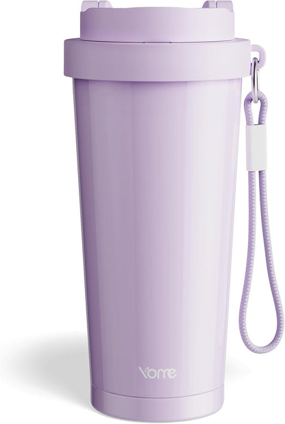 YOME 17oz Elegant Purple Bow Ceramic Lined Insulated Coffee Mug with Infuser for Women| One-handed Pop Open Lid | Stainless Steel |Keep Drinks Cold and Hot| 100% Leak Proof