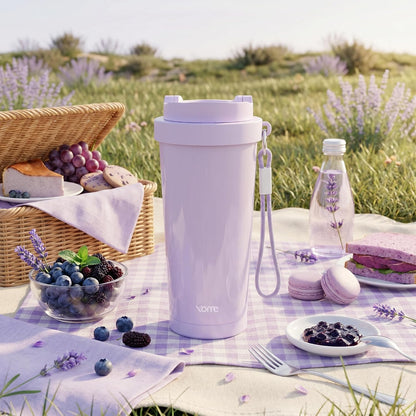 YOME 17oz Elegant Purple Bow Ceramic Lined Insulated Coffee Mug with Infuser for Women| One-handed Pop Open Lid | Stainless Steel |Keep Drinks Cold and Hot| 100% Leak Proof