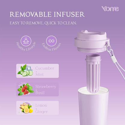 YOME 17oz Elegant Purple Bow Ceramic Lined Insulated Coffee Mug with Infuser for Women| One-handed Pop Open Lid | Stainless Steel |Keep Drinks Cold and Hot| 100% Leak Proof