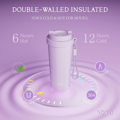 YOME 17oz Elegant Purple Bow Ceramic Lined Insulated Coffee Mug with Infuser for Women| One-handed Pop Open Lid | Stainless Steel |Keep Drinks Cold and Hot| 100% Leak Proof