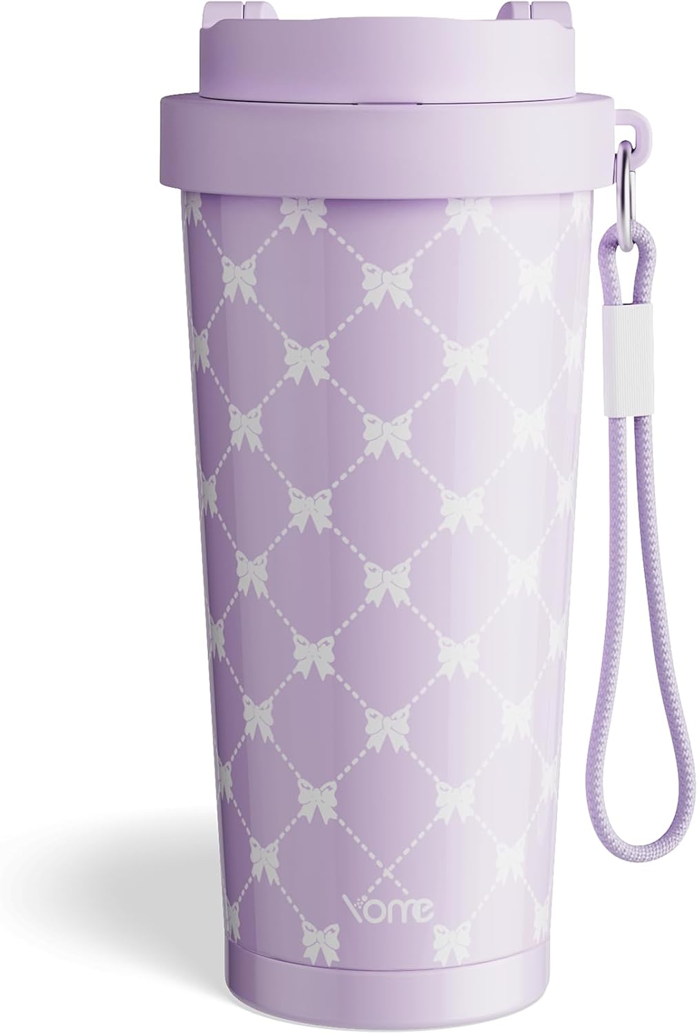 YOME 17oz Elegant Purple Bow Ceramic Lined Insulated Coffee Mug with Infuser for Women| One-handed Pop Open Lid | Stainless Steel |Keep Drinks Cold and Hot| 100% Leak Proof