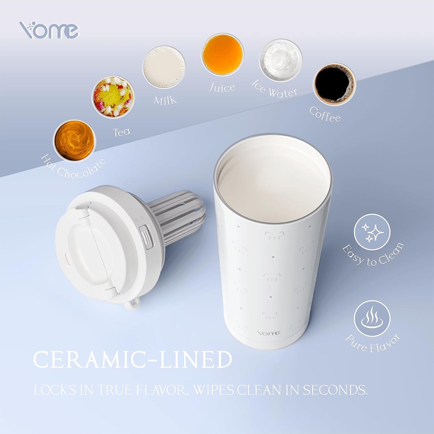 YOME 17oz Elegant Purple Bow Ceramic Lined Insulated Coffee Mug with Infuser for Women| One-handed Pop Open Lid | Stainless Steel |Keep Drinks Cold and Hot| 100% Leak Proof