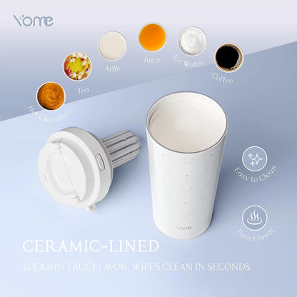 YOME 17oz Elegant Purple Bow Ceramic Lined Insulated Coffee Mug with Infuser for Women| One-handed Pop Open Lid | Stainless Steel |Keep Drinks Cold and Hot| 100% Leak Proof