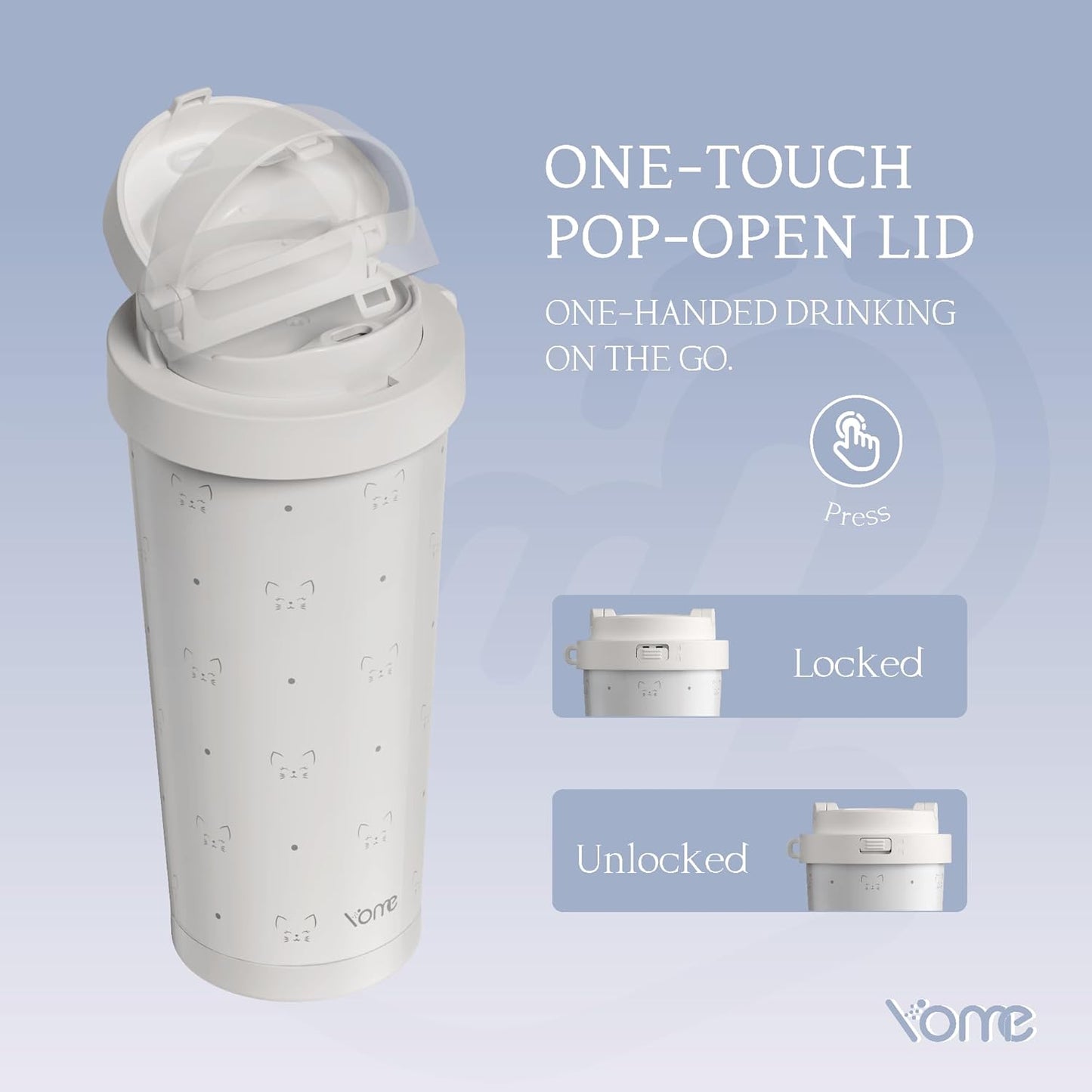 YOME 17oz Elegant Purple Bow Ceramic Lined Insulated Coffee Mug with Infuser for Women| One-handed Pop Open Lid | Stainless Steel |Keep Drinks Cold and Hot| 100% Leak Proof