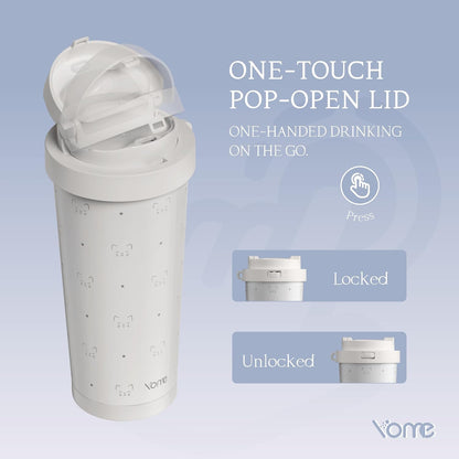 YOME 17oz Elegant Purple Bow Ceramic Lined Insulated Coffee Mug with Infuser for Women| One-handed Pop Open Lid | Stainless Steel |Keep Drinks Cold and Hot| 100% Leak Proof