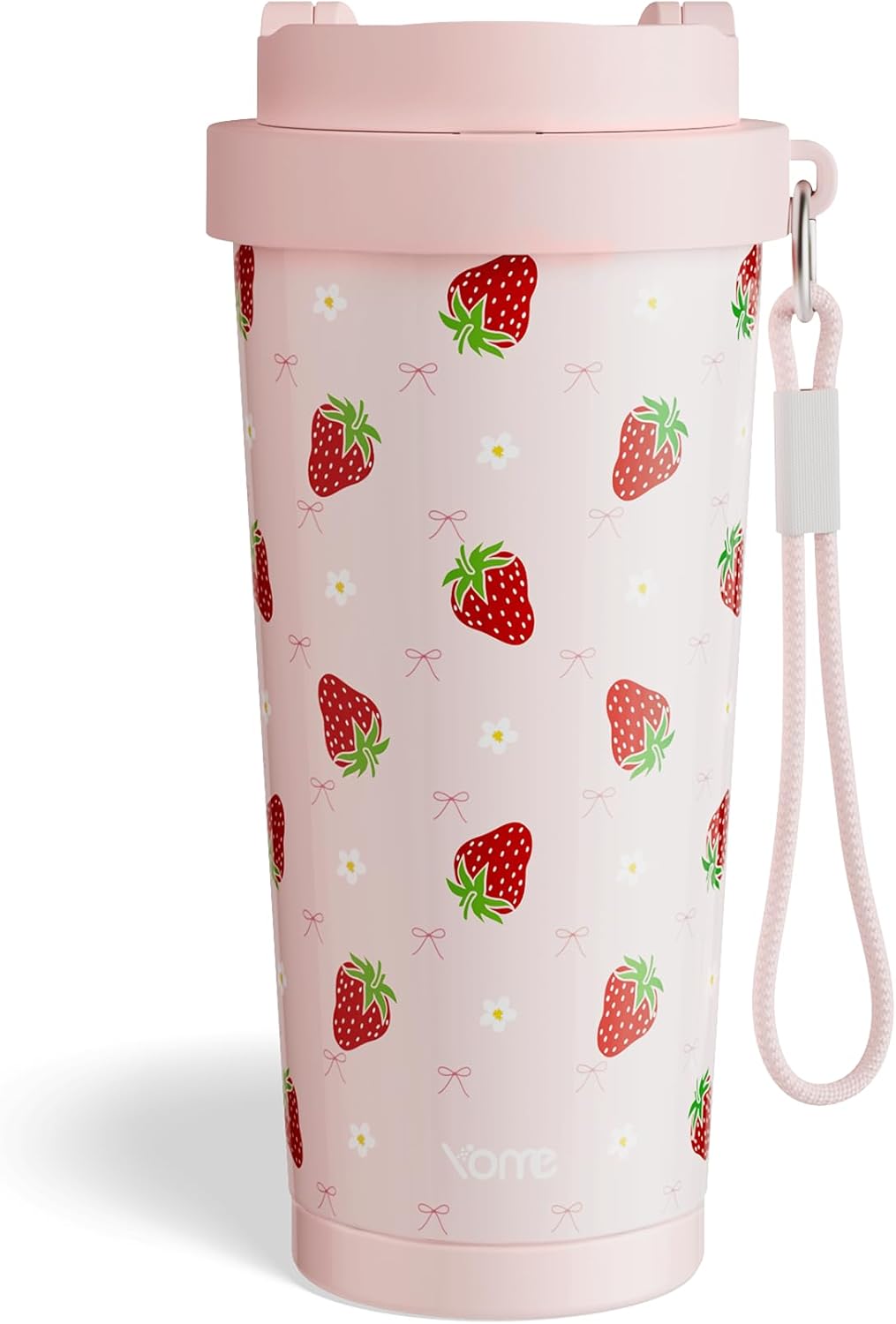 YOME 17oz Elegant Purple Bow Ceramic Lined Insulated Coffee Mug with Infuser for Women| One-handed Pop Open Lid | Stainless Steel |Keep Drinks Cold and Hot| 100% Leak Proof